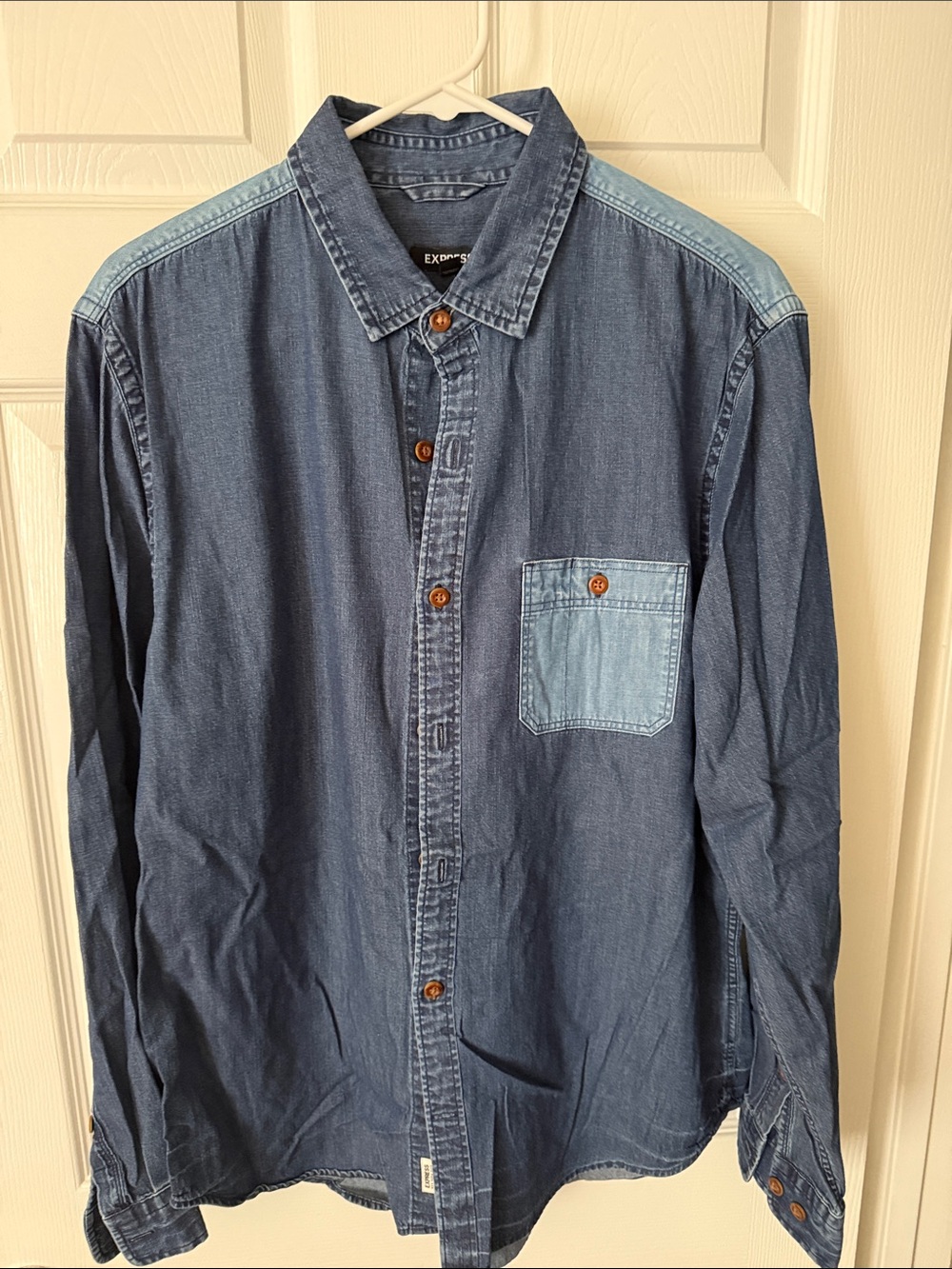 Express Men’s Two-Tone Denim Button-Down Shirt - Dark Blue & Light Blue